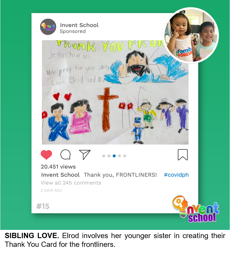Sibling love. Elrod involves her younger sister in creating their Thank You Card for the frontliners.